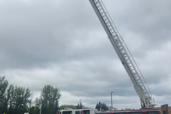 Tall ladder truck extended diagonally — fire prevention 2023