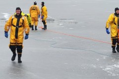 Group of rescue personnel in yellow protective suits — ice rescue training 2023